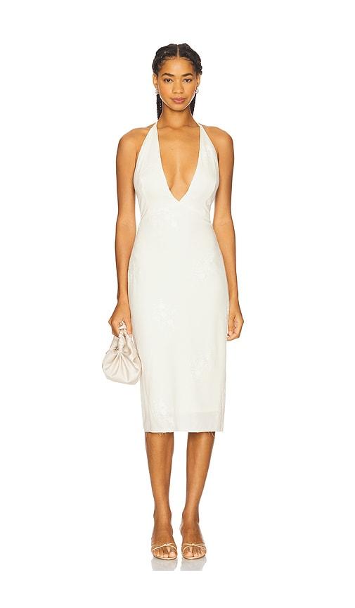 milkwhite x revolve midi dress with v neckline in white. - size l (also in xs, s, m)