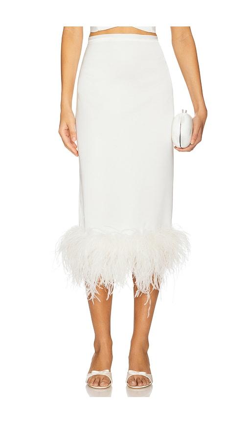 milkwhite x revolve midi skirt with feathers in white. - size l (also in xs)