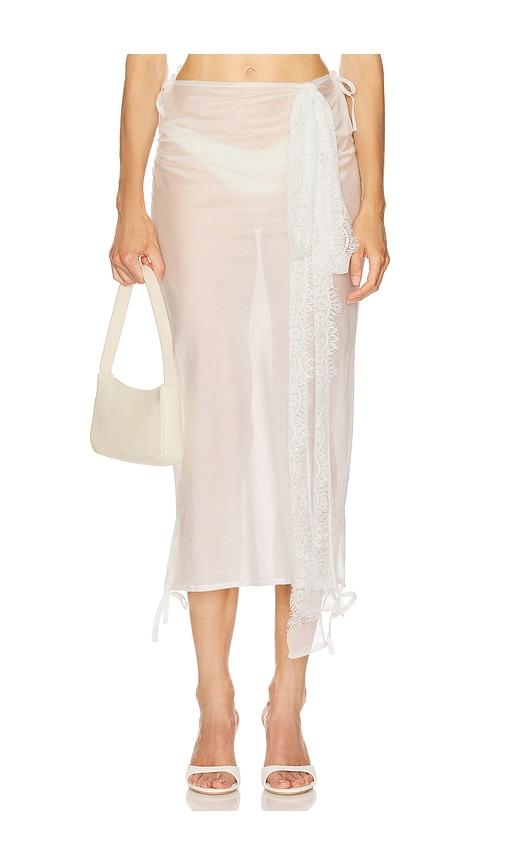 milkwhite x revolve midi skirt with lace details in white. - size l (also in m)