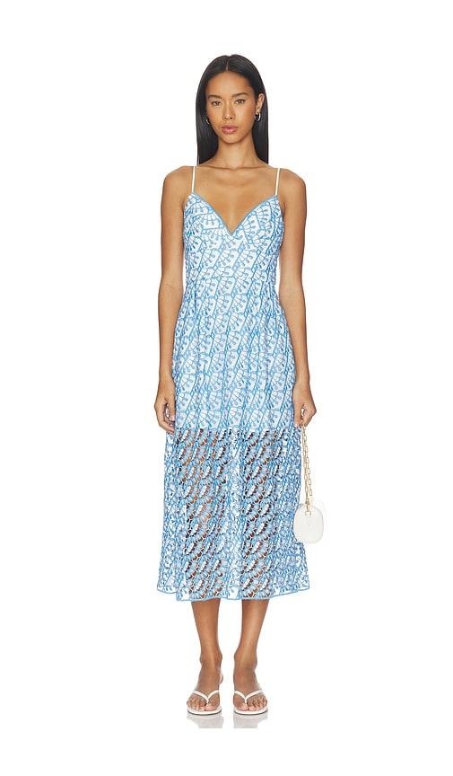 milly hazel embroidered midi dress in blue. - size 0 (also in 4, 6, 8, 10, 12)