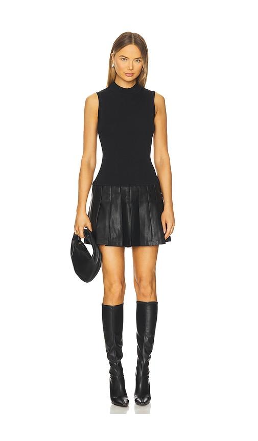milly leather pleated skirt knit dress in black. - size p (also in s)