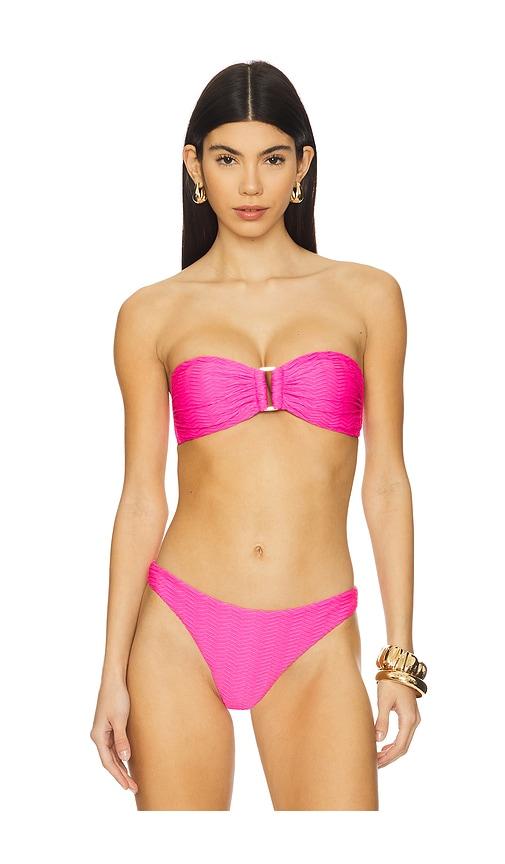 milly margot textured chevron bandeau bikini top in fuchsia. - size s (also in xs)