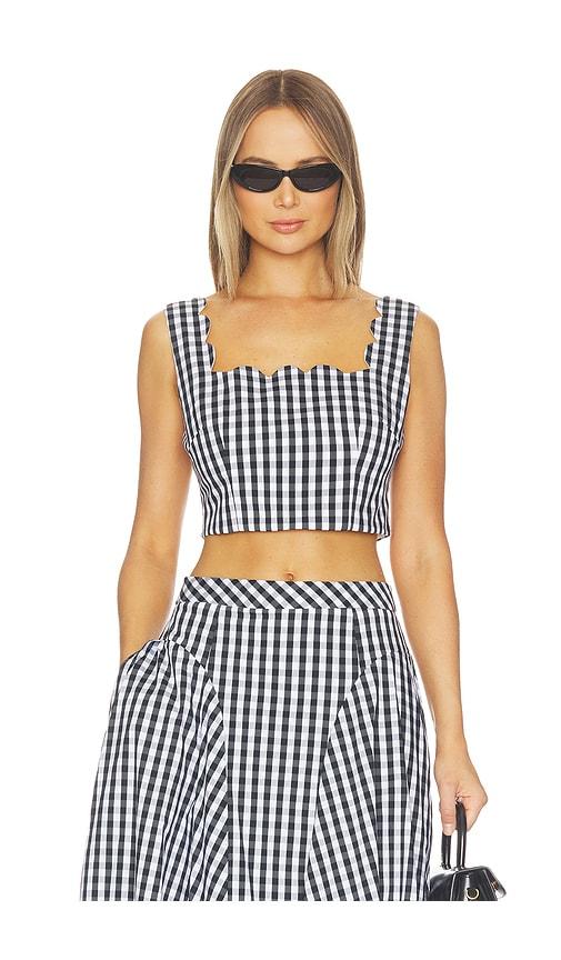milly mia gingham top in black,white. - size l (also in p, s, m)