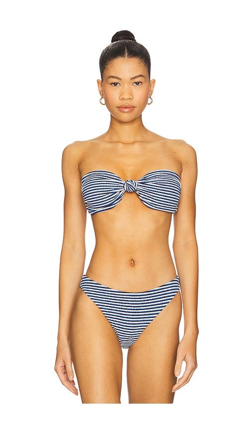 milly stripe knot bandeau bikini top in navy. - size l (also in m)