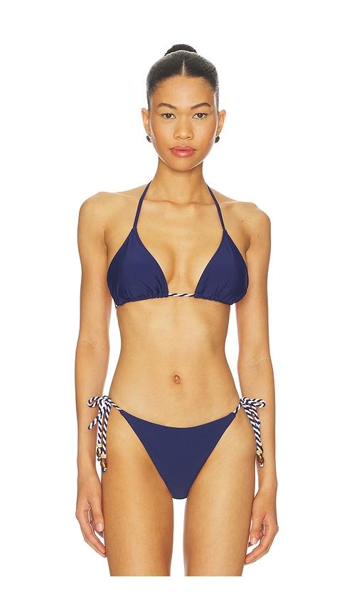 milly two tone rope bikini top in navy. - size l (also in xs, s, m)