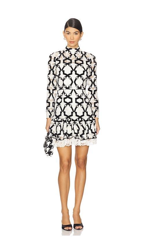 milly willa velvet flock lace mock neck dress in black & white. - size 0 (also in 2, 4, 8, 10)