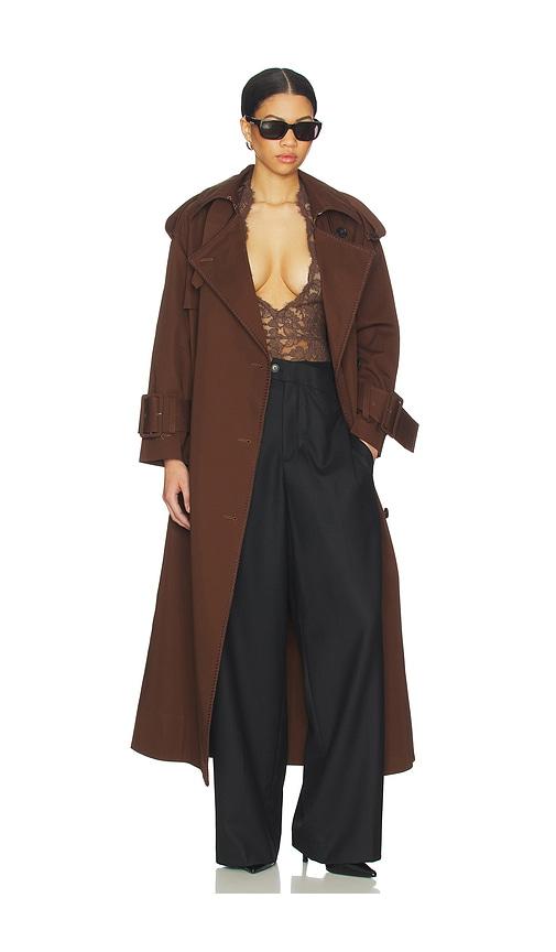mimchik hooded scarf trench coat in chocolate. - size m (also in s)