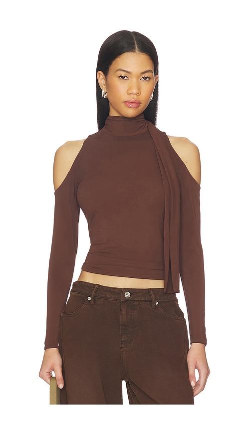 mimchik jean scarf top in chocolate. - size 0 (also in 4, 6)