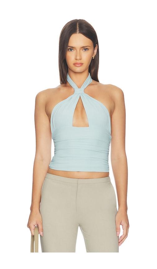 mimchik piper knotted halter top in baby blue. - size 2 (also in 4, 6)