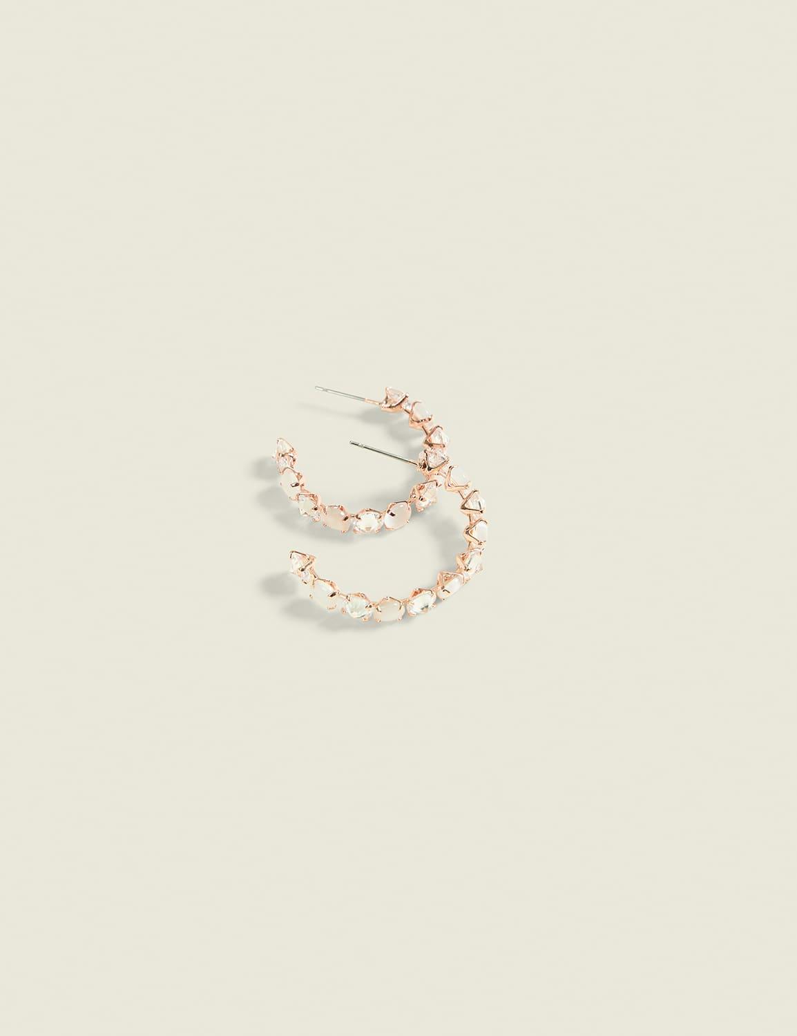 mini pink imitation stone hoop earrings