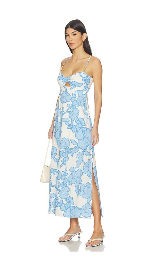 minkpink alessia twist front midi dress in blue,white. - size l (also in xs, s)