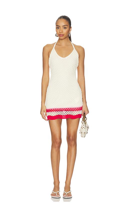 minkpink elva crochet halter mini dress in cream. - size l (also in m, s, xs)