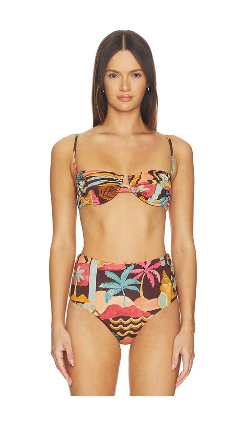 minkpink isola gathered bikini top in chocolate. - size m (also in s, xs)