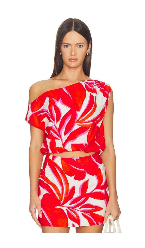 minkpink ravelo asym bubble top in red,white. - size m (also in s, xs)