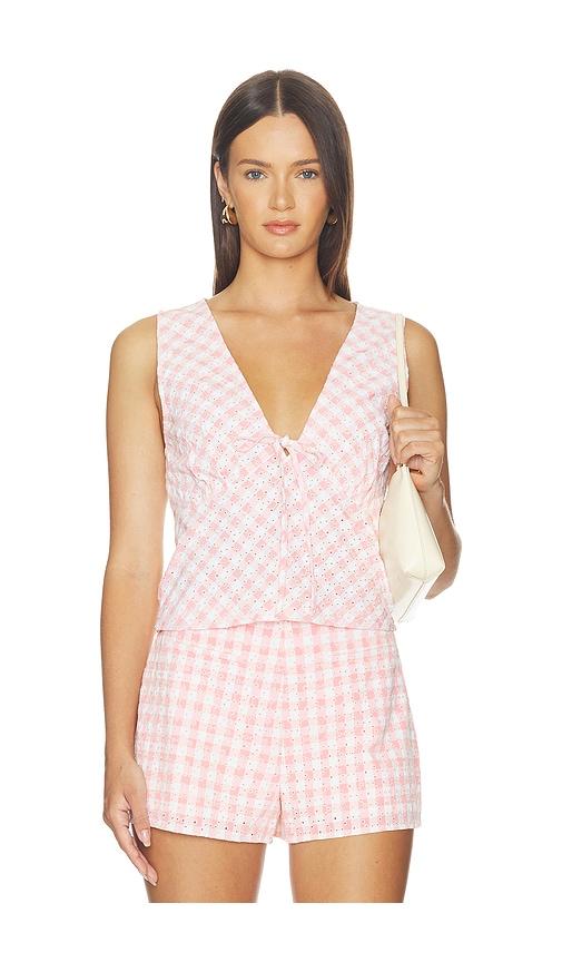 minkpink sabina gingham top in pink. - size l (also in m, s, xl, xs)
