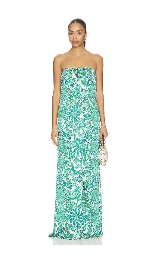 misa los angeles divina dress in white,green. - size l (also in xxs, xs, s)