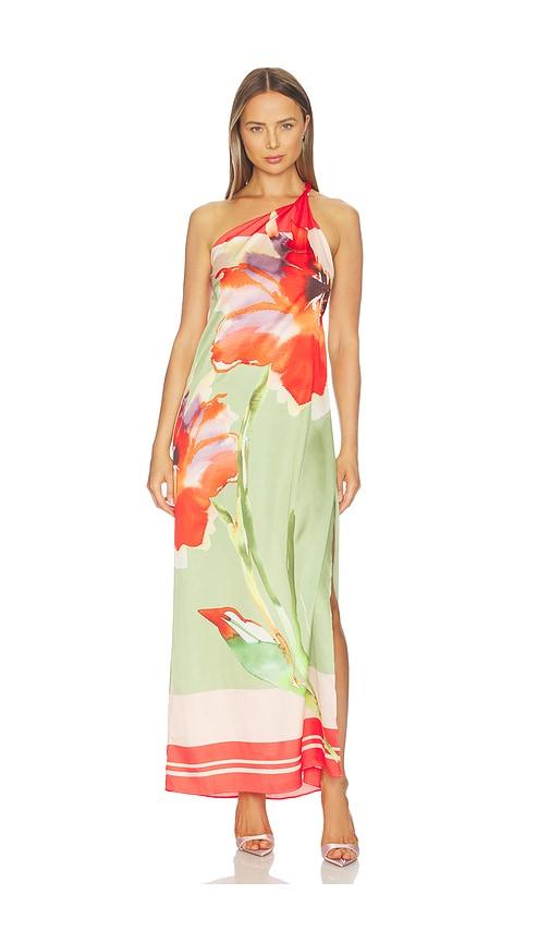 misa los angeles dounia dress in red,green. - size l (also in xs, s, m, xl)
