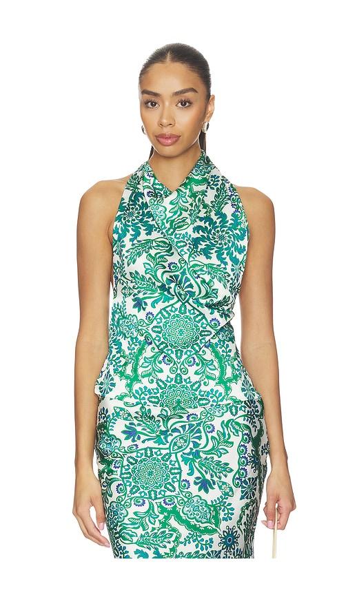 misa los angeles fern top in white,green. - size l (also in m, s, xs, xxs)