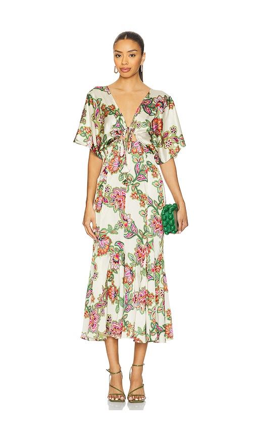 misa los angeles irena dress in cream,green. - size l (also in xxs, xs, s)