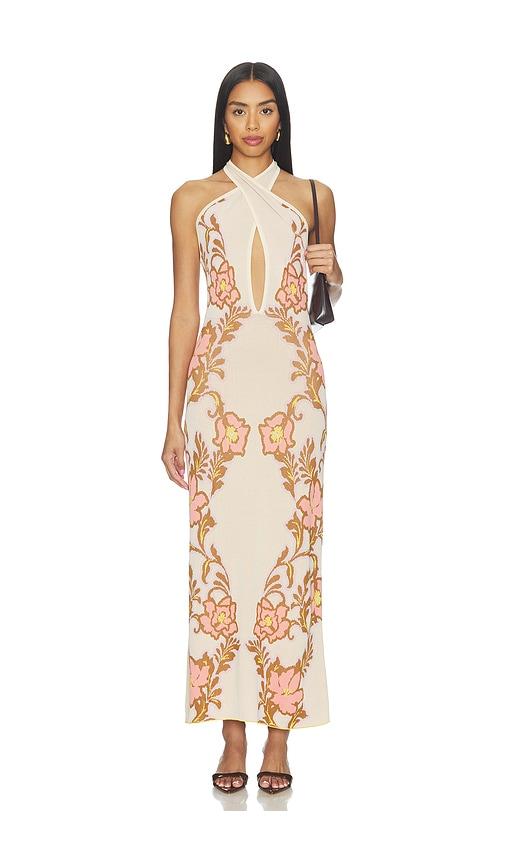 misa los angeles lizbeth dress in brown,pink. - size l (also in xs, xxs, s, m, xl)