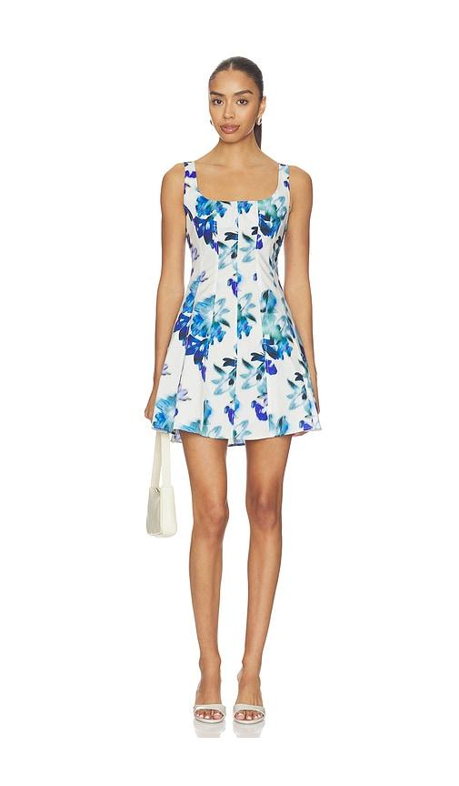 misa los angeles lottie dress in white,blue. - size l (also in xs, m, xl)