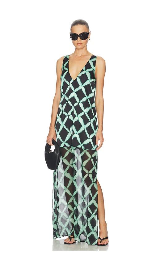 misa los angeles nina dress in green,black. - size s (also in xs)