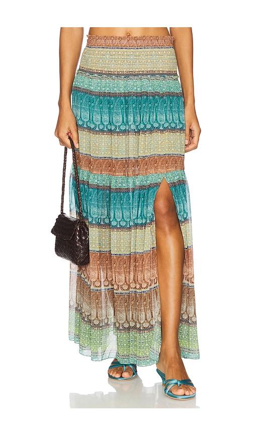 misa los angeles polly skirt in teal,tan. - size l (also in xl)