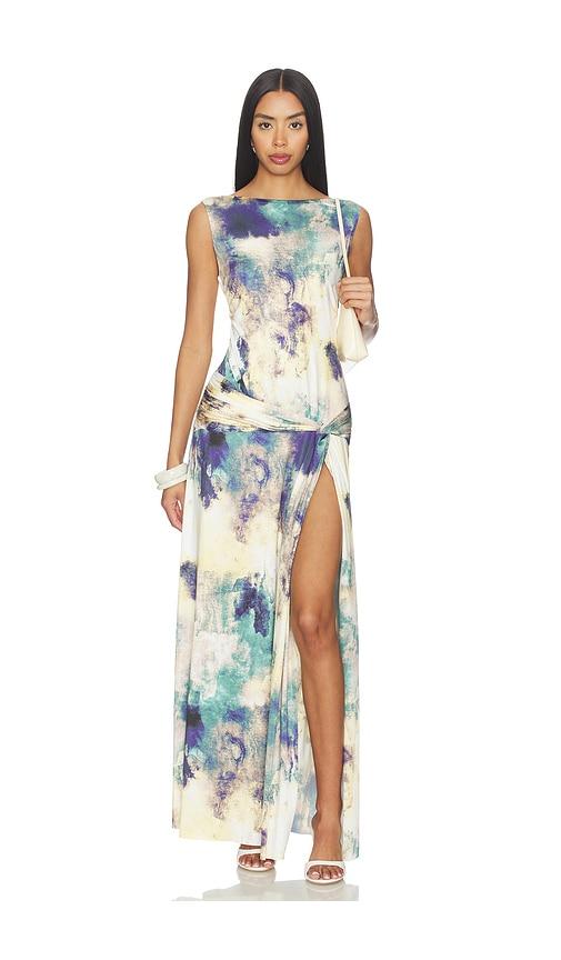 misa los angeles safira dress in yellow,green. - size l (also in xs, s, m)