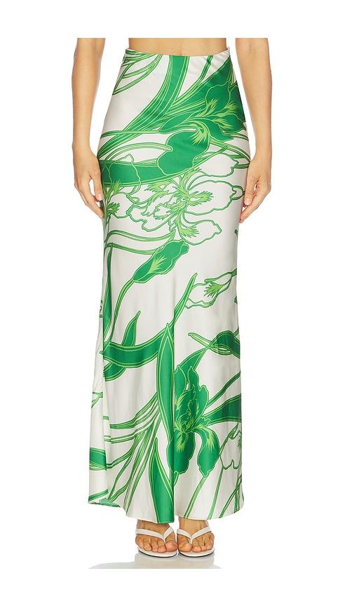 misa los angeles sienna skirt in green,white. - size l (also in m, s, xl, xs)