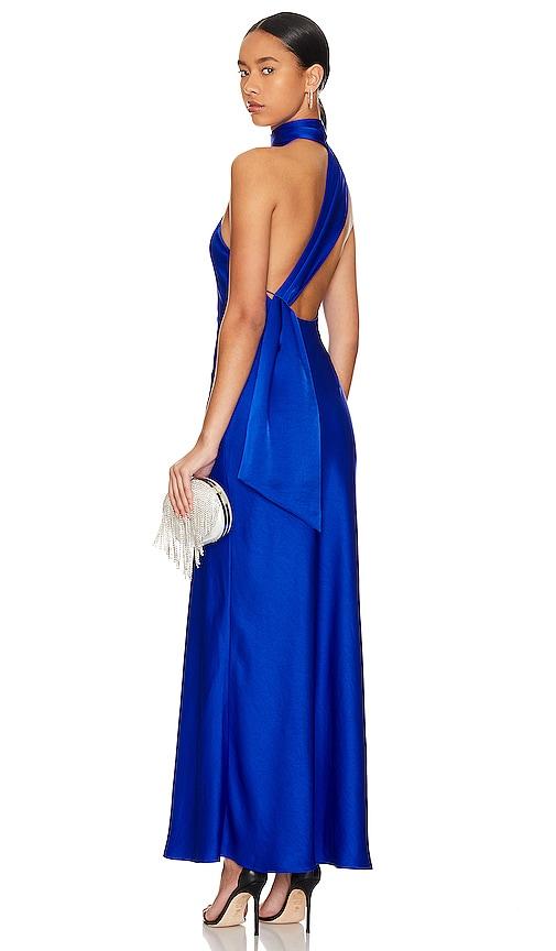 misha alastair satin gown in royal. - size l (also in s)