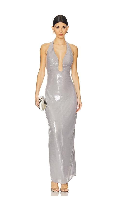 misha alusia sequin gown in grey. - size l (also in s, xs, m, xl)