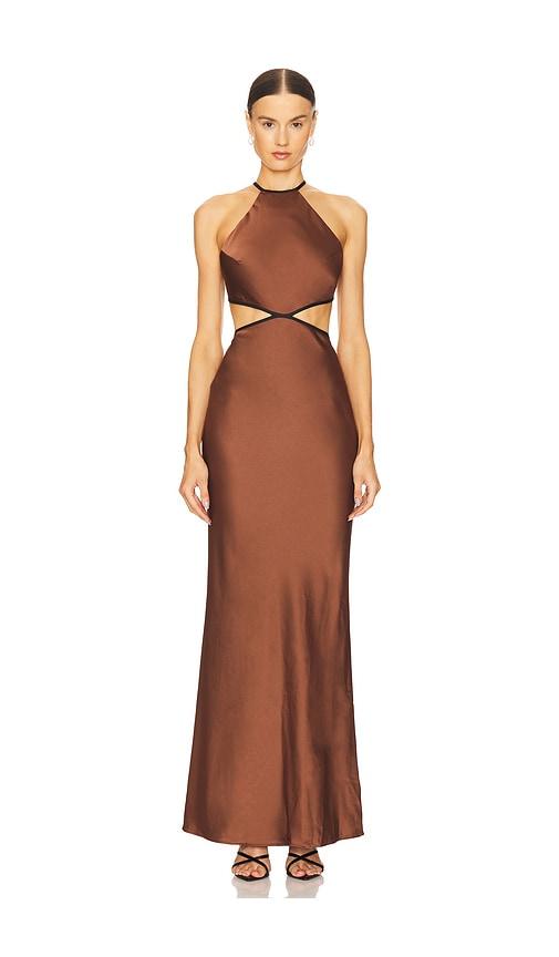 misha edem backless maxi dress in chocolate. - size l (also in m, xl, xxl)