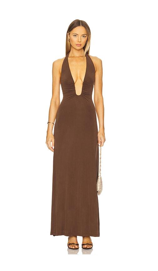 misha jennifer maxi dress in brown. - size l (also in xs, s, m)