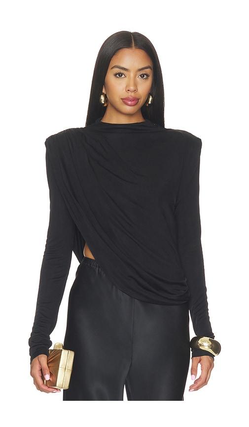 misha the draped sheen jersey top in black. - size s (also in xs)