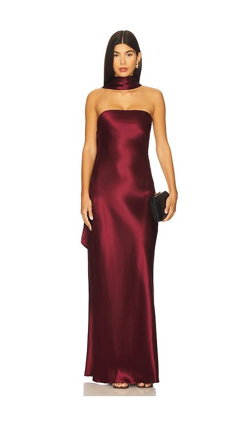 misha the lilia satin dress in wine. - size l (also in xs)