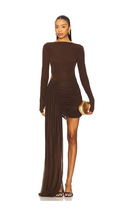 misha the sari stocking mini dress in chocolate. - size m (also in s, xs)