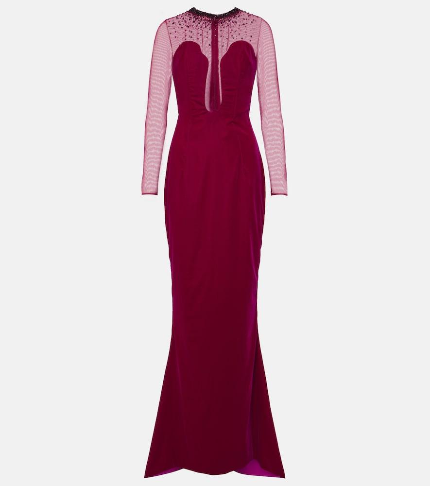 miss sohee embellished cotton-blend velvet gown