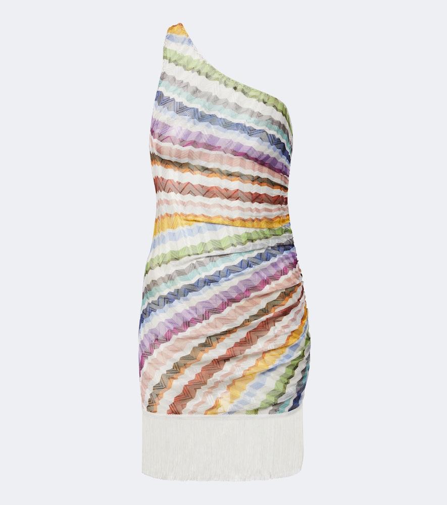 missoni chevron fringed one-shoulder beach dress