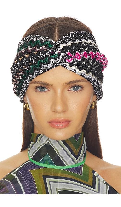 missoni headband in black, yellow & blue chevron multi in black.