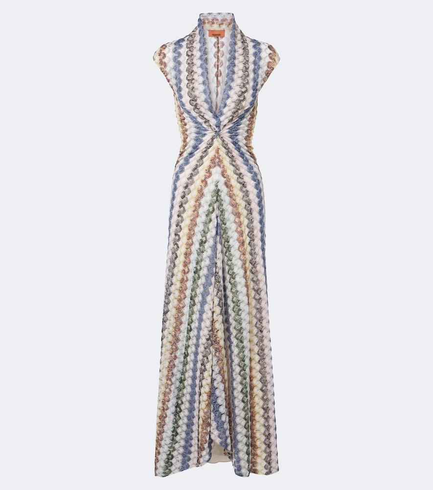 missoni lamé gathered maxi dress