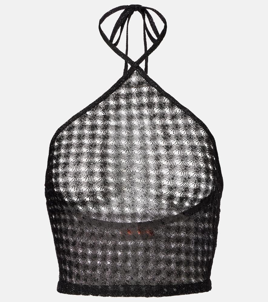 missoni open-knit halterneck lamé crop top