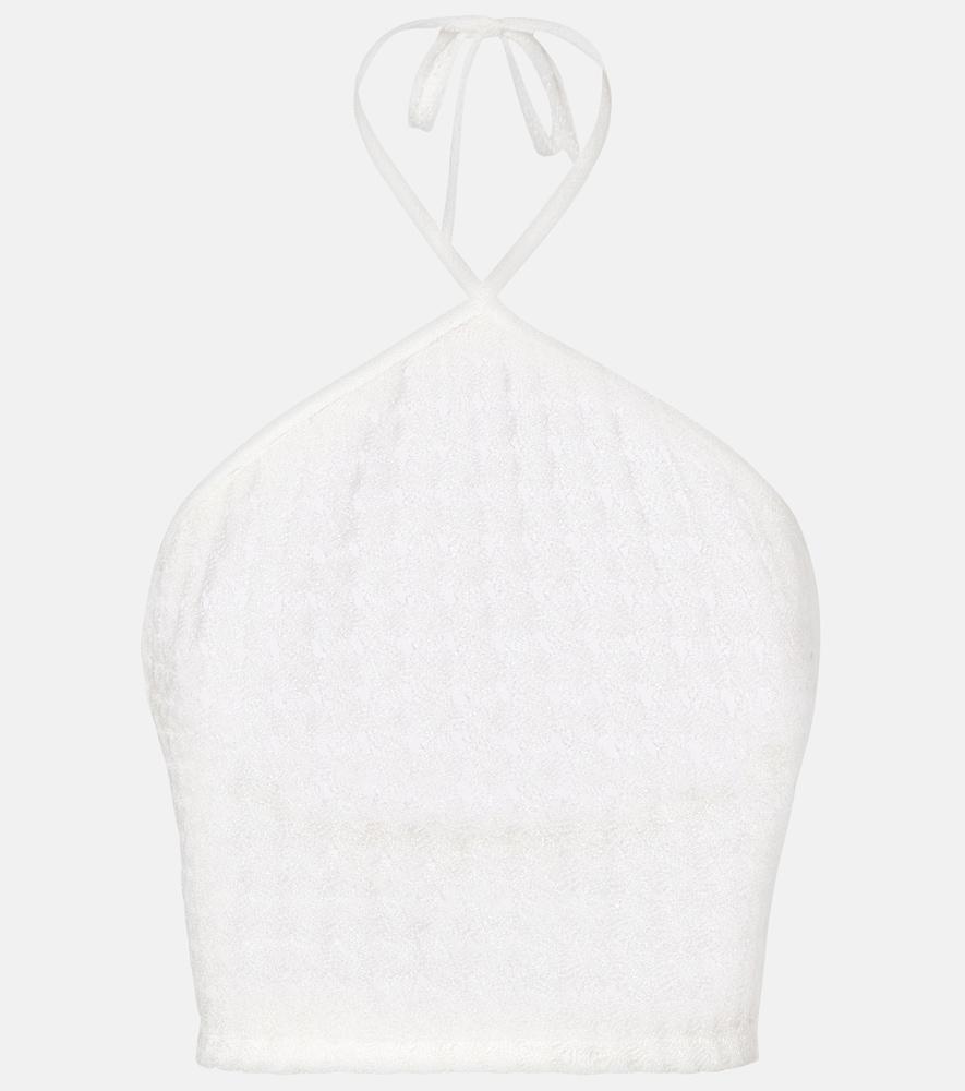 missoni open-knit halterneck lamé crop top