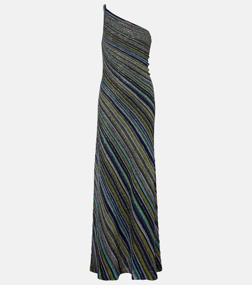 missoni sequined one-shoulder lamé maxi dress