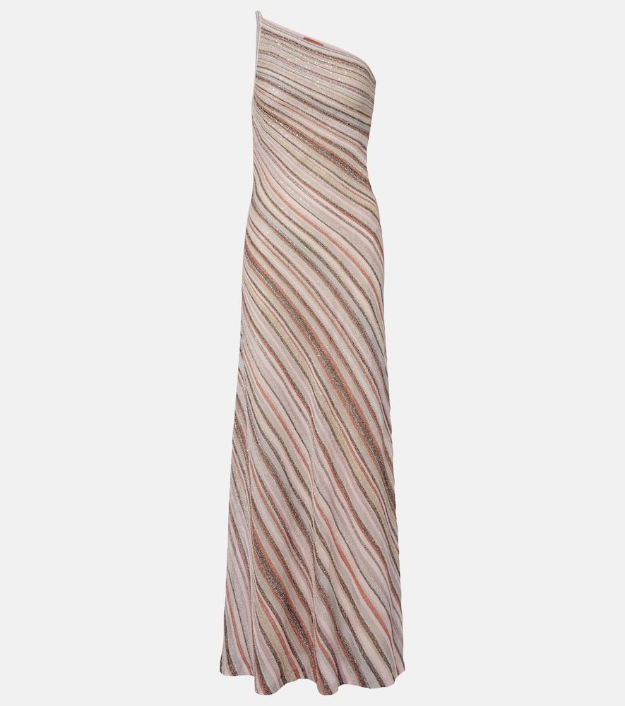 missoni sequined one-shoulder lamé maxi dress