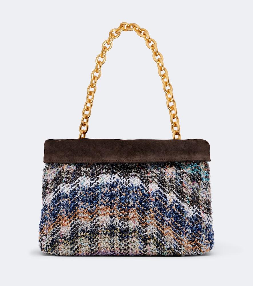 missoni suede-lined knitted shoulder bag