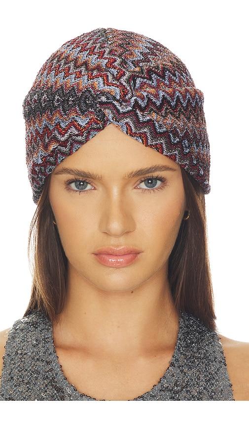 missoni turban in black, red & blue chevron multi in wine.
