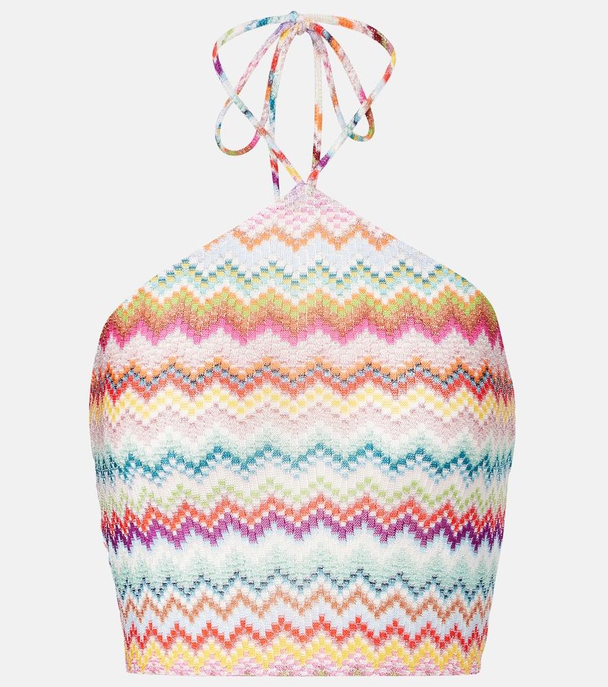 missoni zigzag halterneck lamé crop top