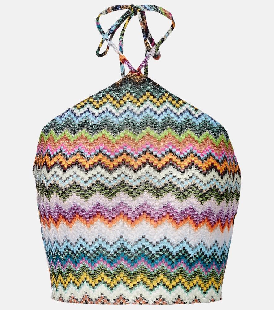 missoni zigzag halterneck lamé crop top