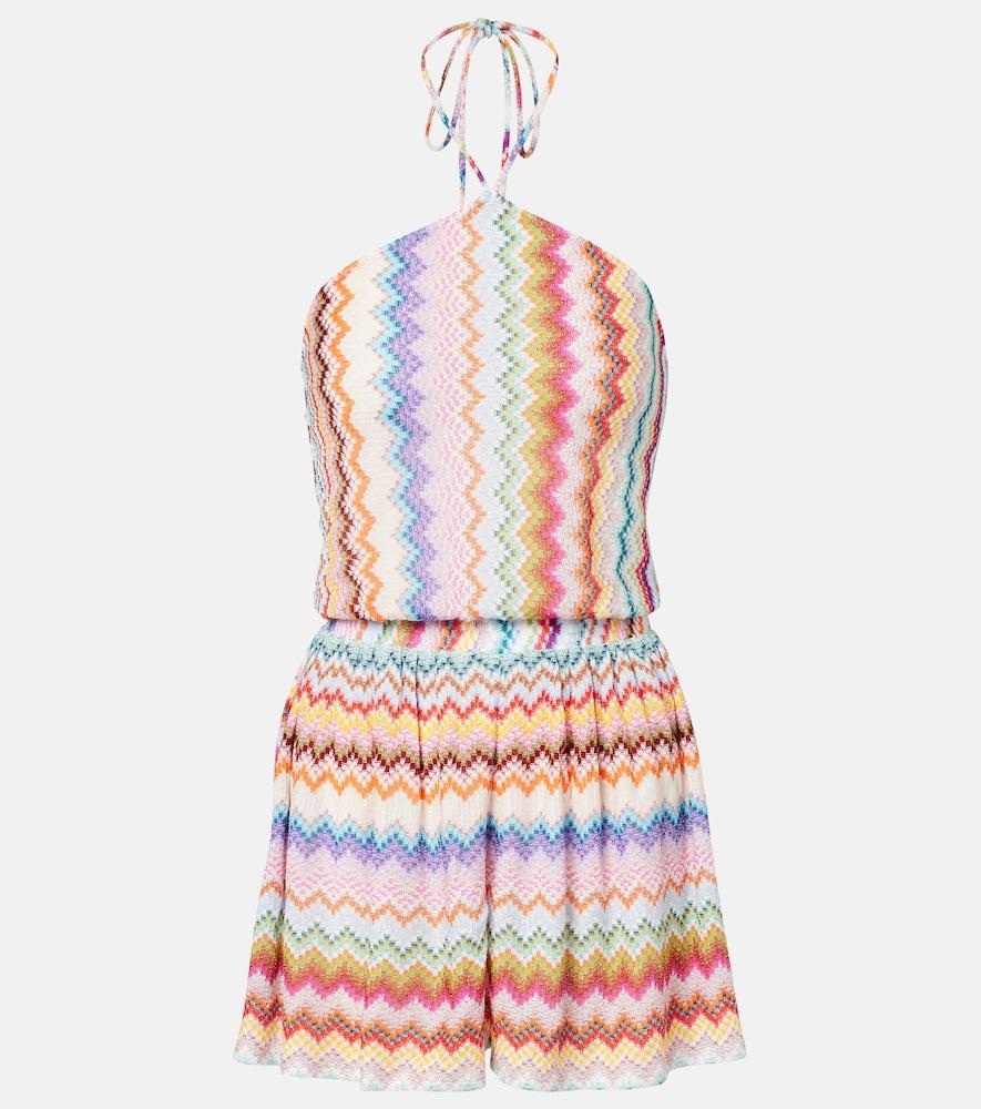 missoni zigzag halterneck lamé romper