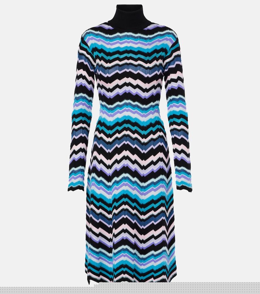missoni zigzag knitted turtleneck midi dress